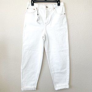 Topshop High Rise White Denim Mom Straight Leg Jeans in White Size 28